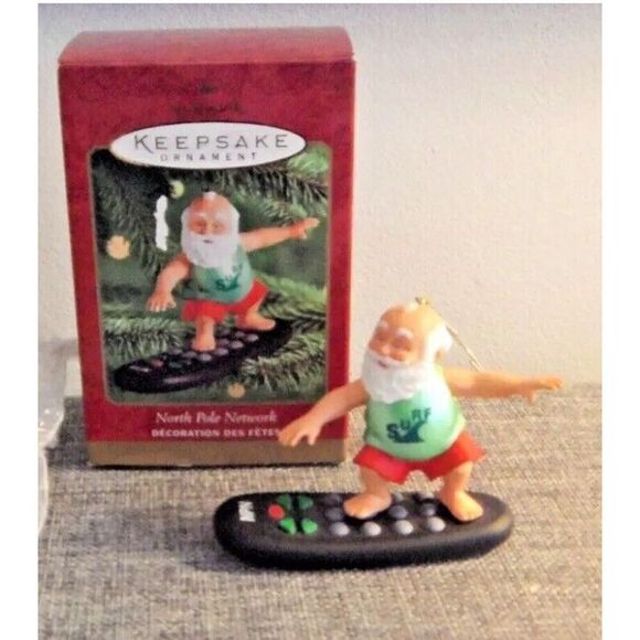 2000 North Pole Network Santa Surfer On A TV Remote Christmas Tree Ornament - Picture 2 of 3